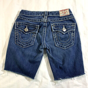 True Religion Women's Cuf Off Jean Shorts Distressed Frayed Hem Sz 27 Barneys